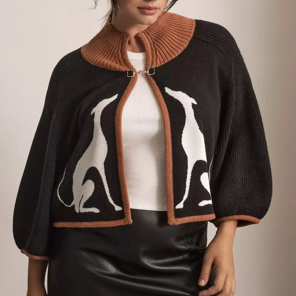 Anthropologie Maeve Dog Knit Cardigan Sweater Cape Greyhound Dogs Shrug 3X NWT - Picture 5 of 9